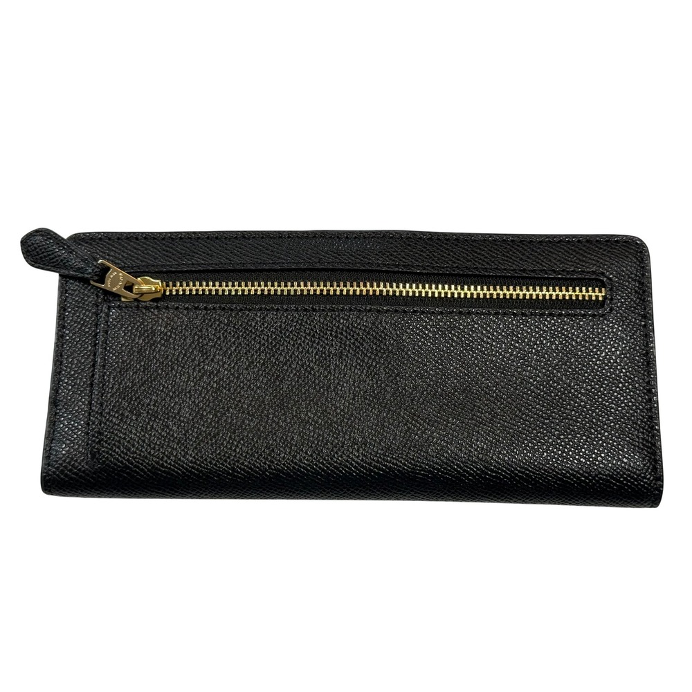 Coach Black Crossgrain Leather Slim Envelope Wallet Gold Logo Bifold - Picture 2 of 8